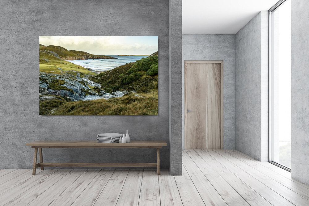 Highland's Gift- A photograph by Mark McInnis above a bench.