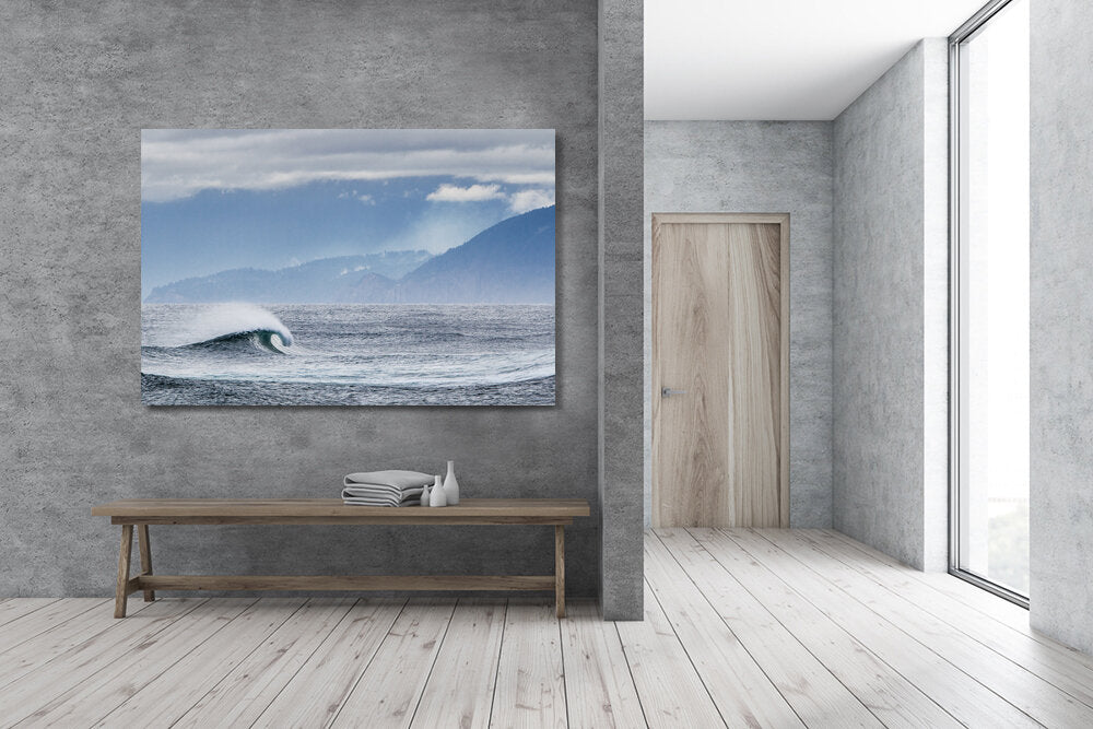 A Peak Peek- A photograph by Mark McInnis above a bench.