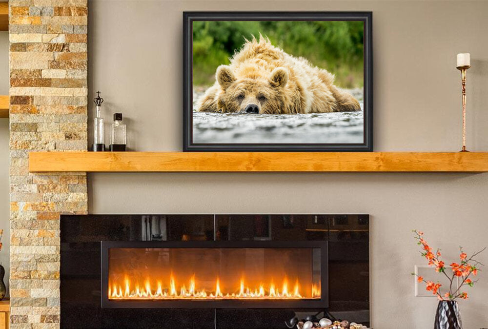 Salmon Induced Snooze- A photograph by Mark McInnis above a fireplace.