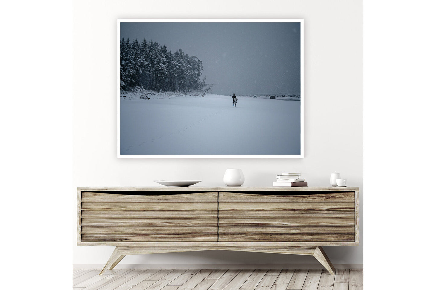 A Lonely Affair- A photograph by Mark McInnis framed above a entertainment center.