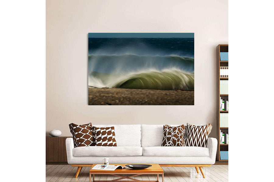 Slowly, but Surely.- A photograph by Mark McInnis above a white couch.