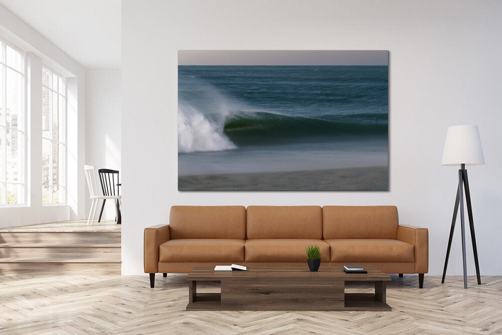 Wrinkle in Time, a fine art print by Mark McInnis, hung over a couch.