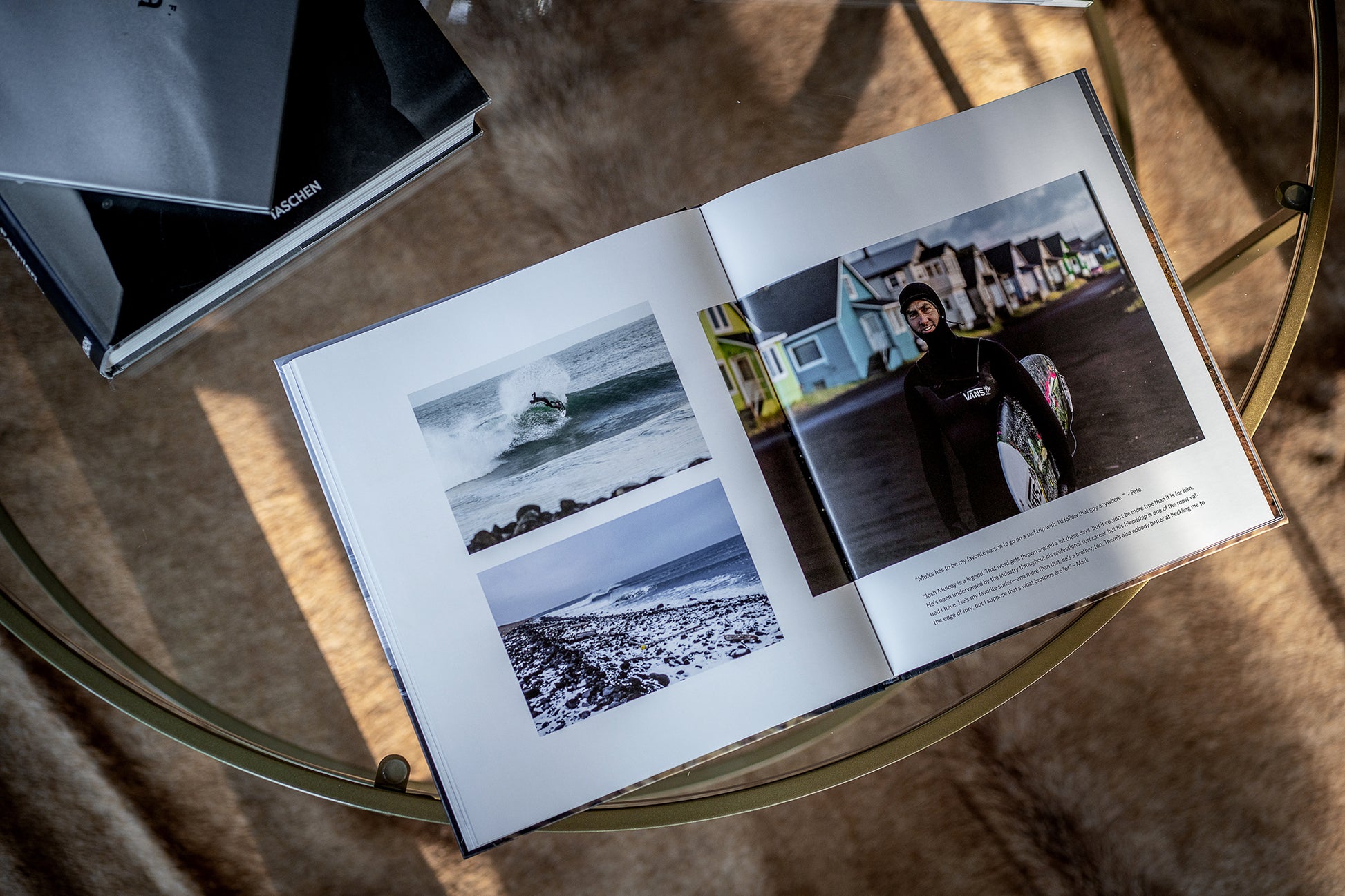 Island X- A photography book by Mark McInnis- Standard edition open on a coffee table.