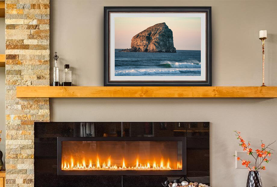 Last Ditch Effort- A photograph by Mark McInnis above a fireplace.