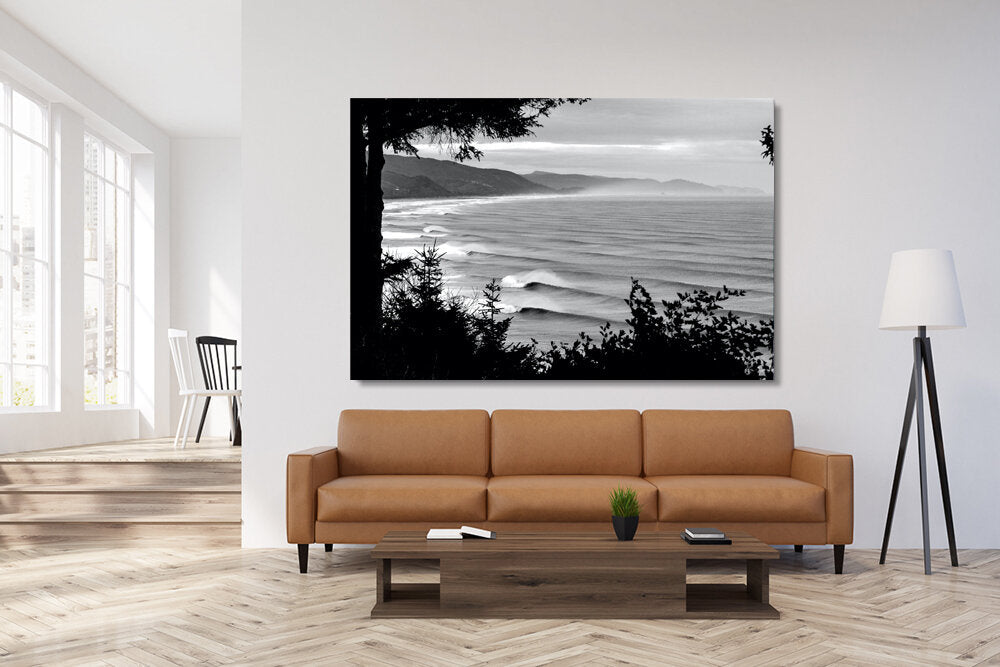 The Oddest Swell- A photograph by Mark McInnis above a couch.