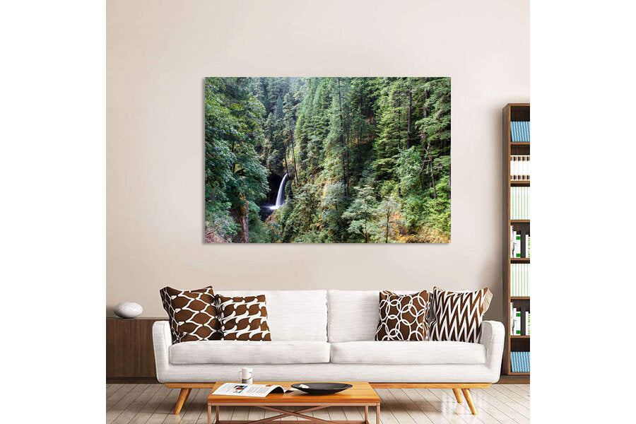 Gorgeous Gorge- A photograph by Mark McInnis above a white couch.
